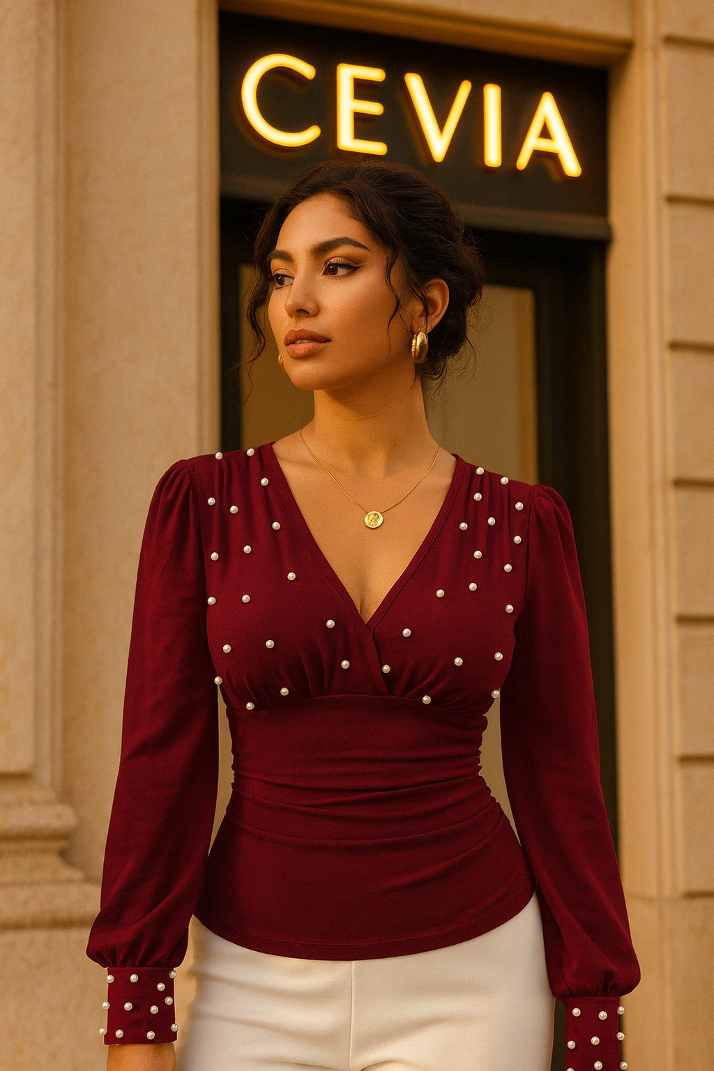 The Marivelle Pearl-Ruched Silhouette Top