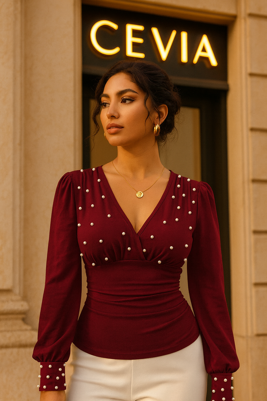 The Marivelle Pearl-Ruched Silhouette Top