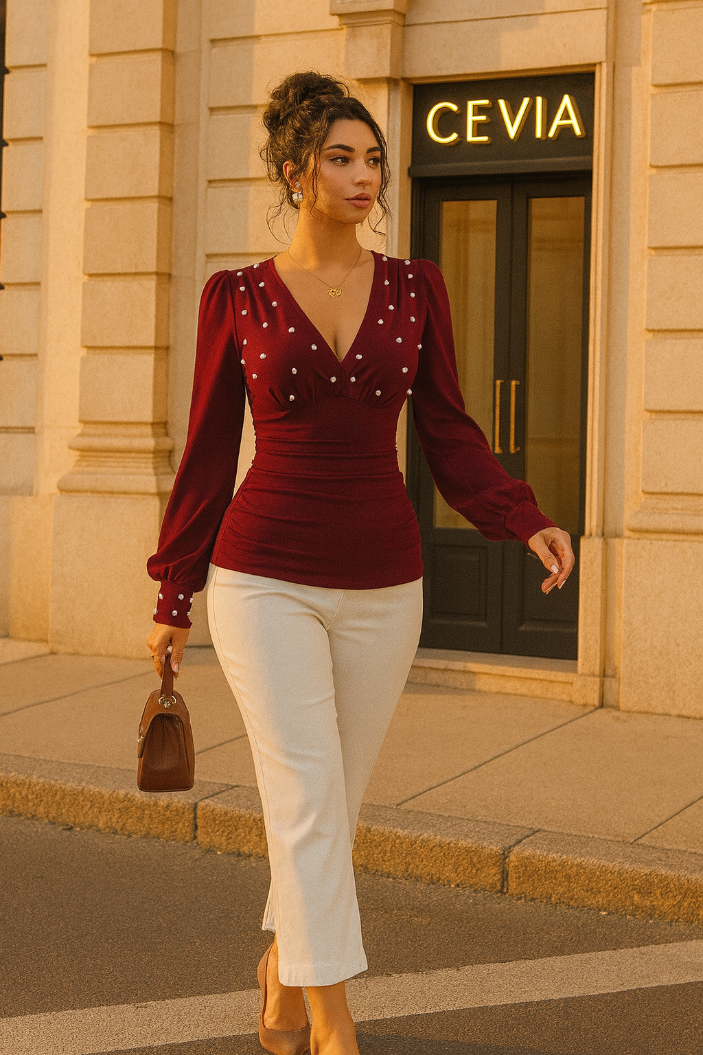 The Marivelle Pearl-Ruched Silhouette Top