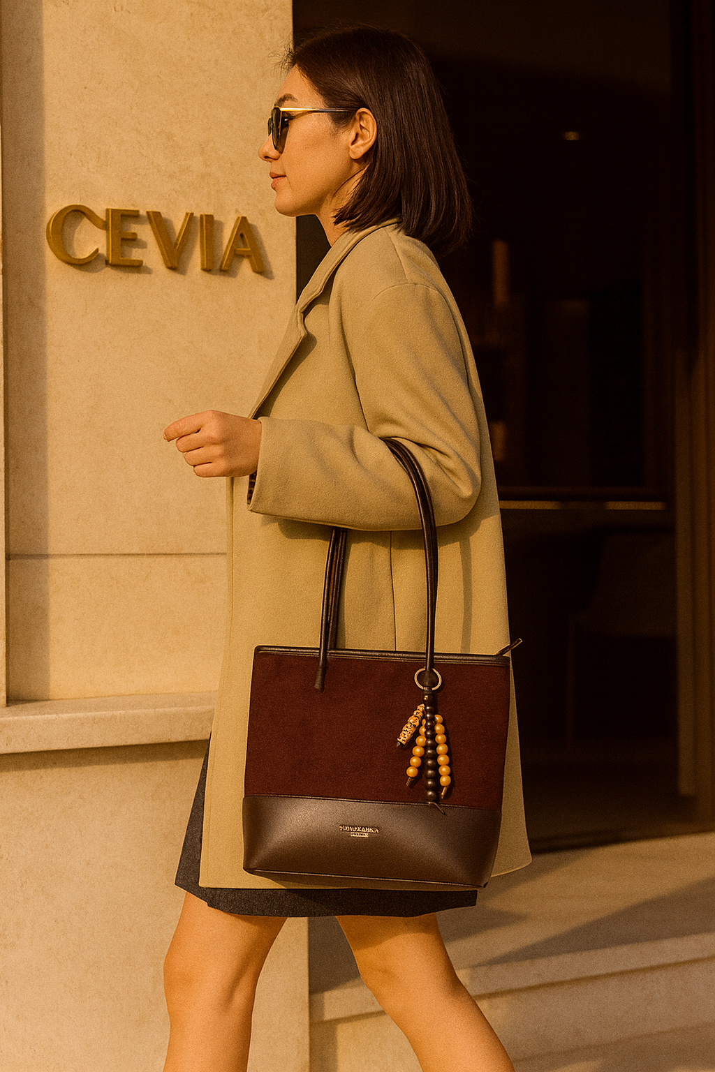 The Marivelle Bordeaux-Suede Dual-Tone Shoulder Tote