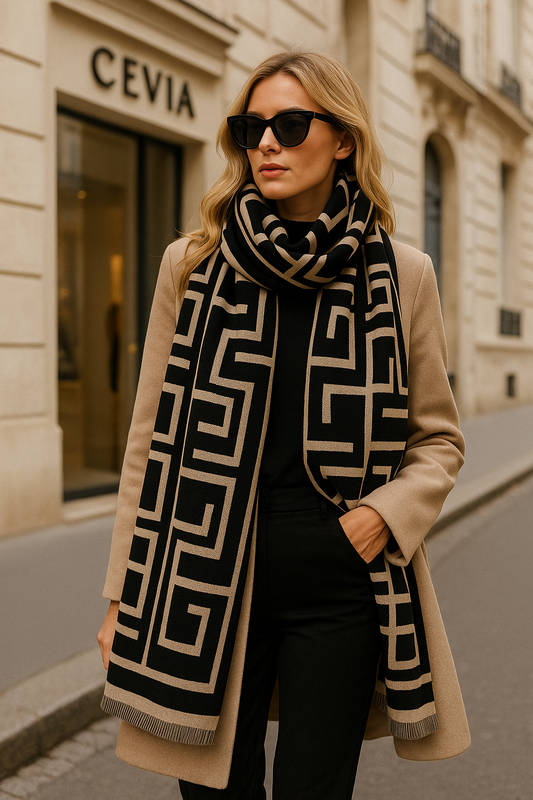 Graphic Elegance Scarf – Parisian Winter Charm