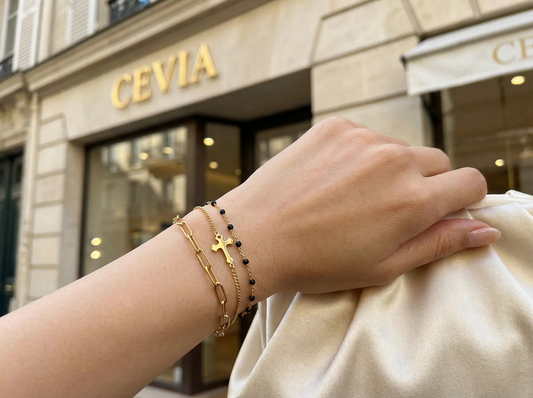 The Lucette Noir-Gold Layered Bracelet — Triple-Layer Minimal Luxe