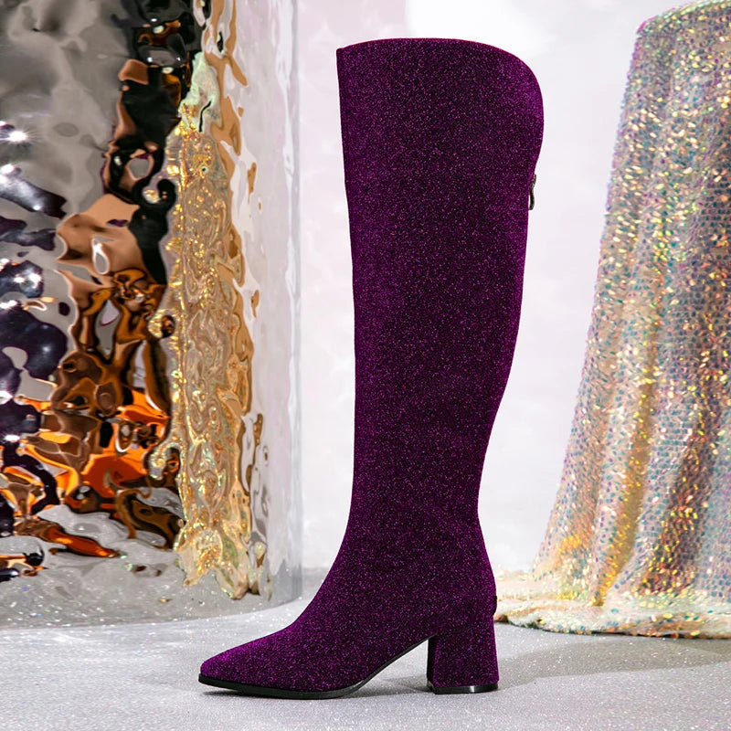 The Celeste Over-the-Knee Glitter Boots