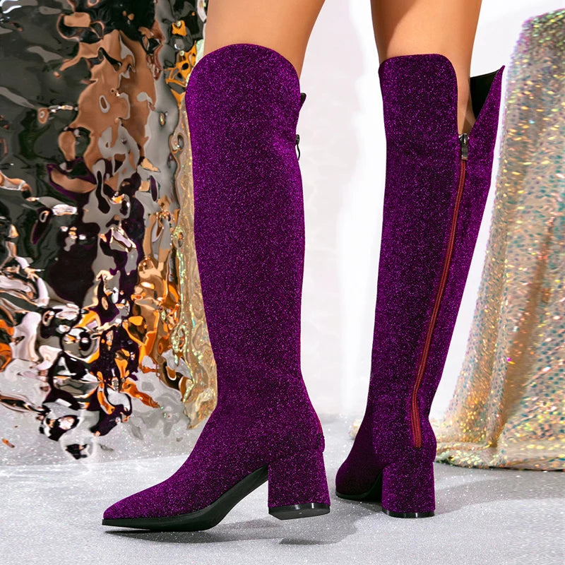 The Celeste Over-the-Knee Glitter Boots
