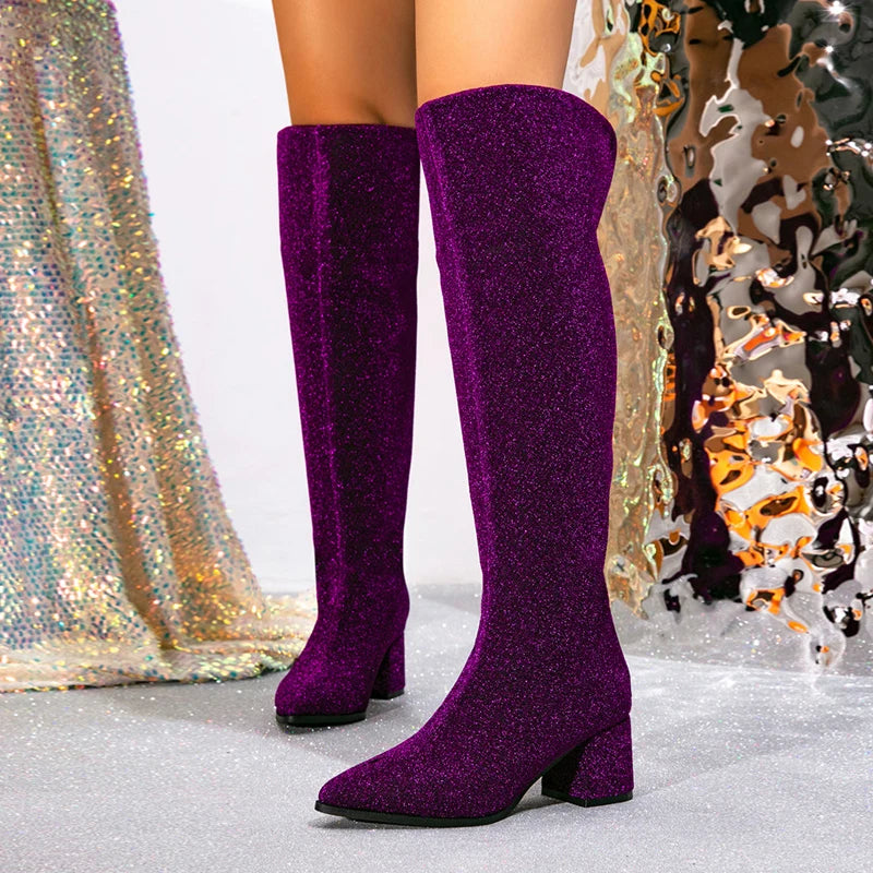 The Celeste Over-the-Knee Glitter Boots