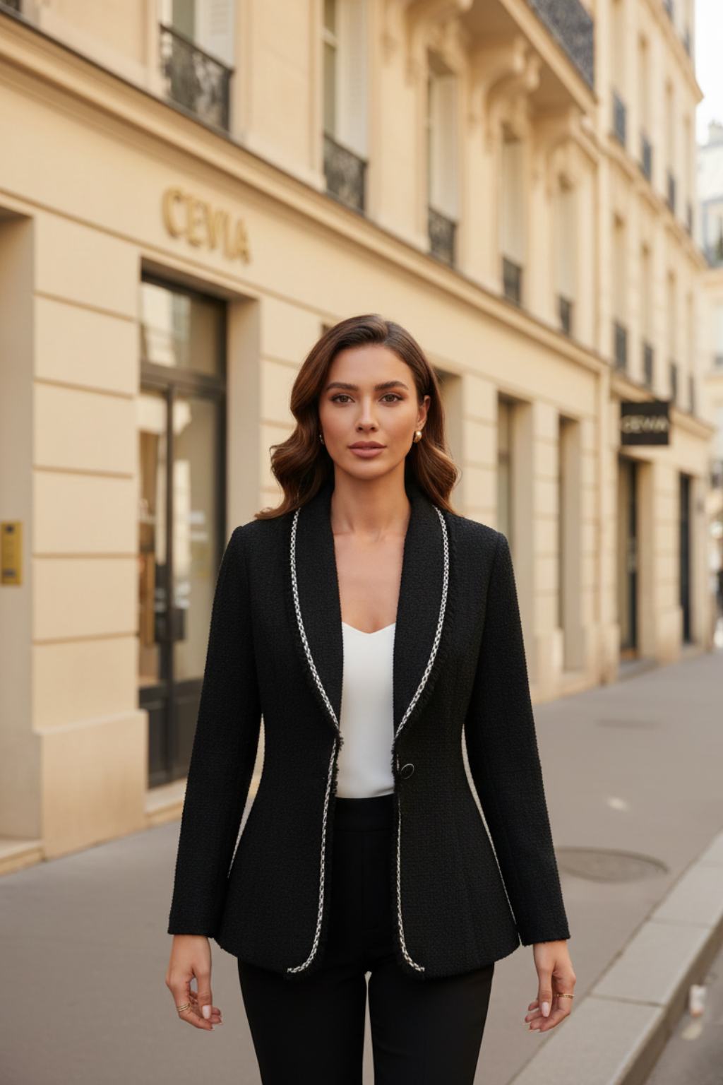 The Marcelette Braided-Trim Textured Blazer