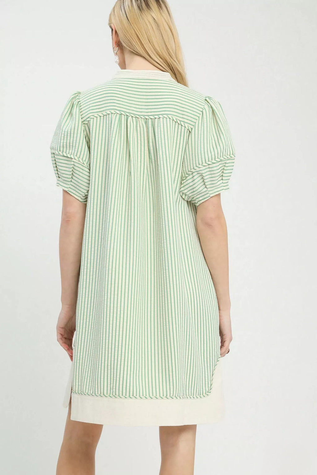 Pinstripe Notched Shift Dress