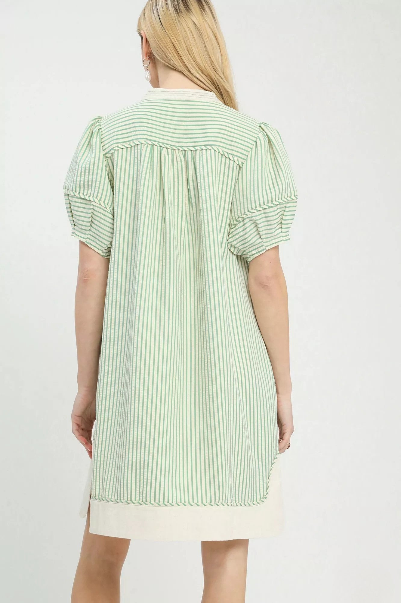 Pinstripe Notched Shift Dress