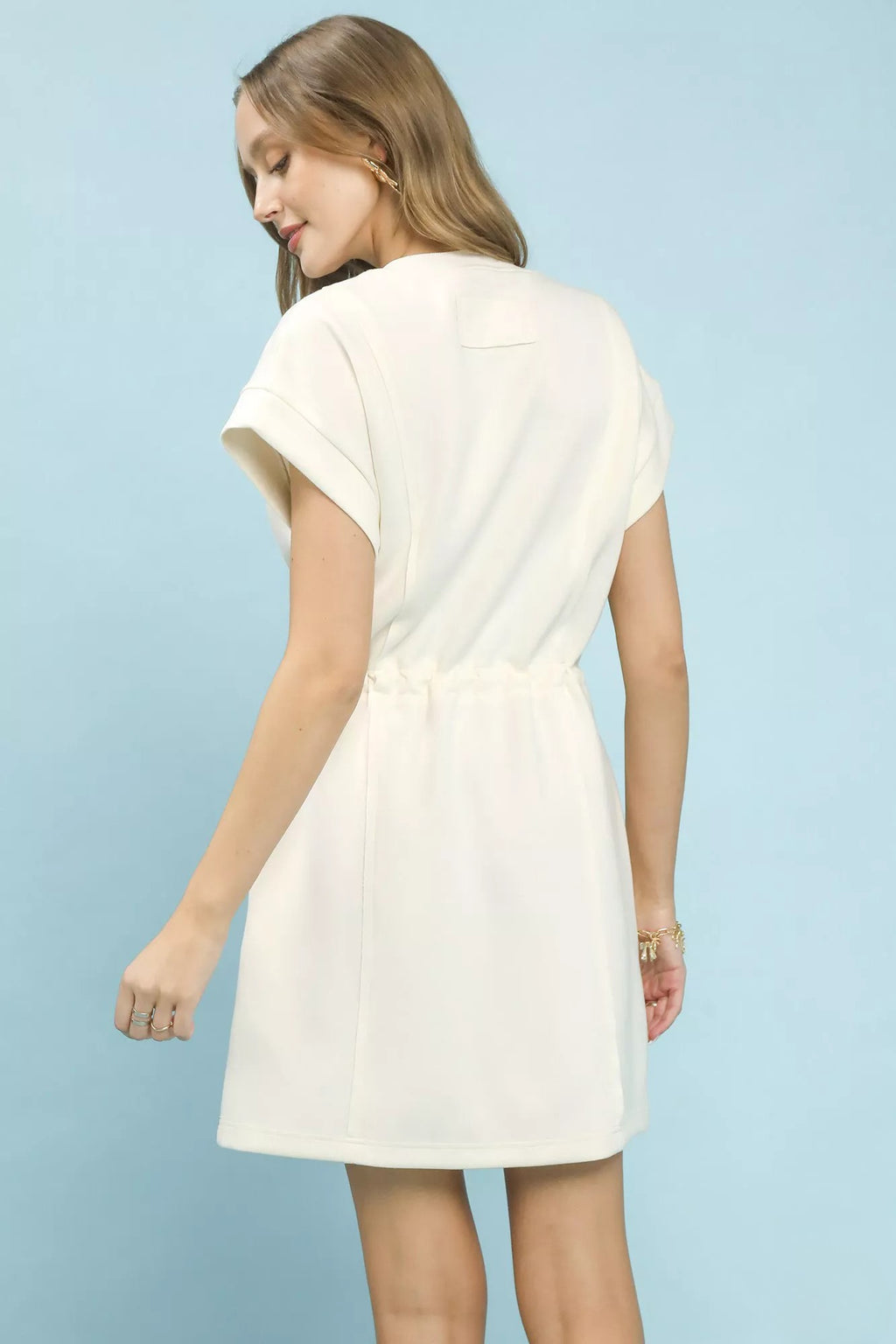 Zip Front Drawstring Knit Dress