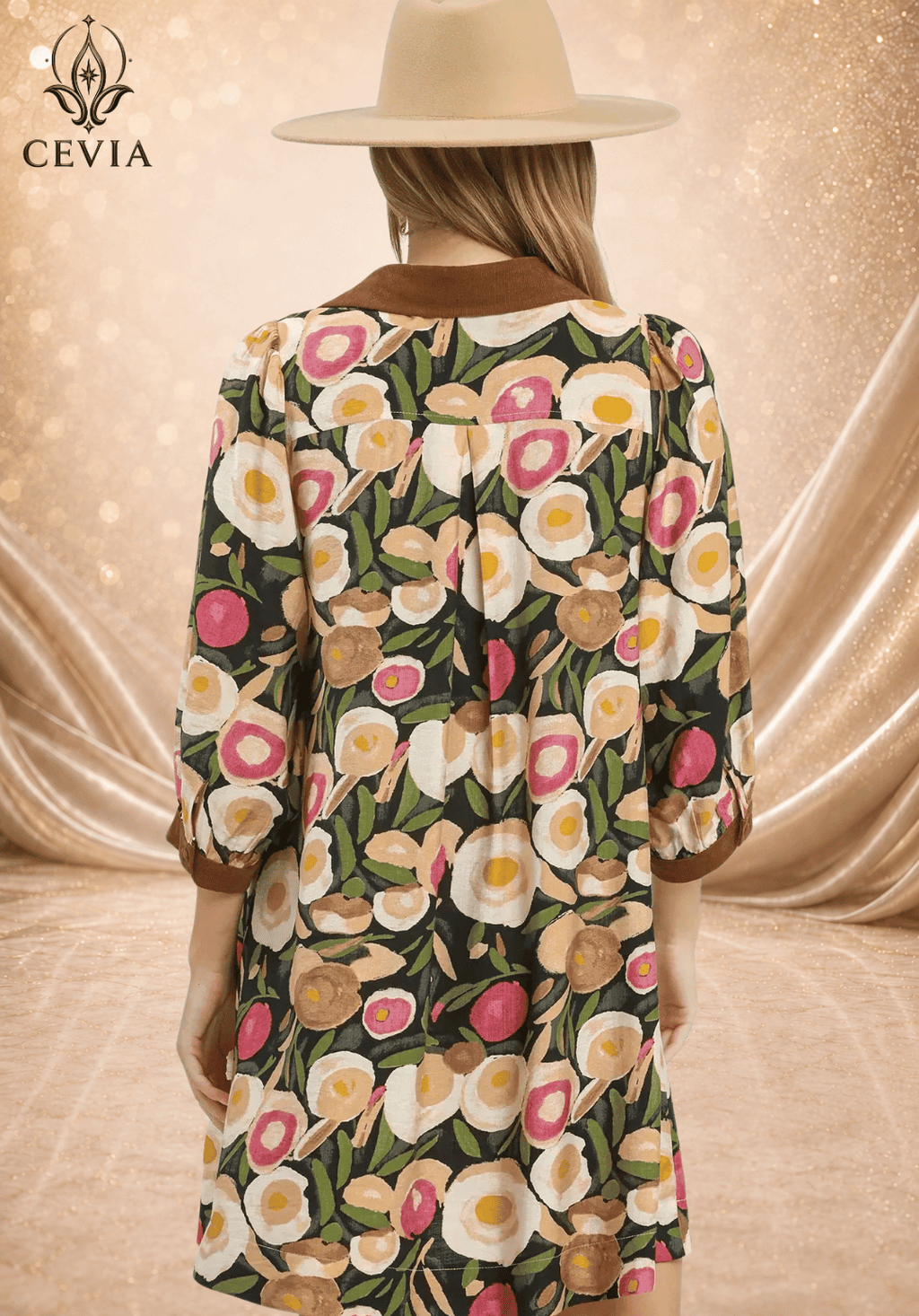 Botanical Print Shift Mini Dress - CEVIA