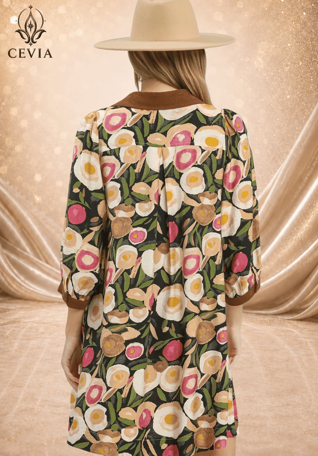 Botanical Print Shift Mini Dress - CEVIA