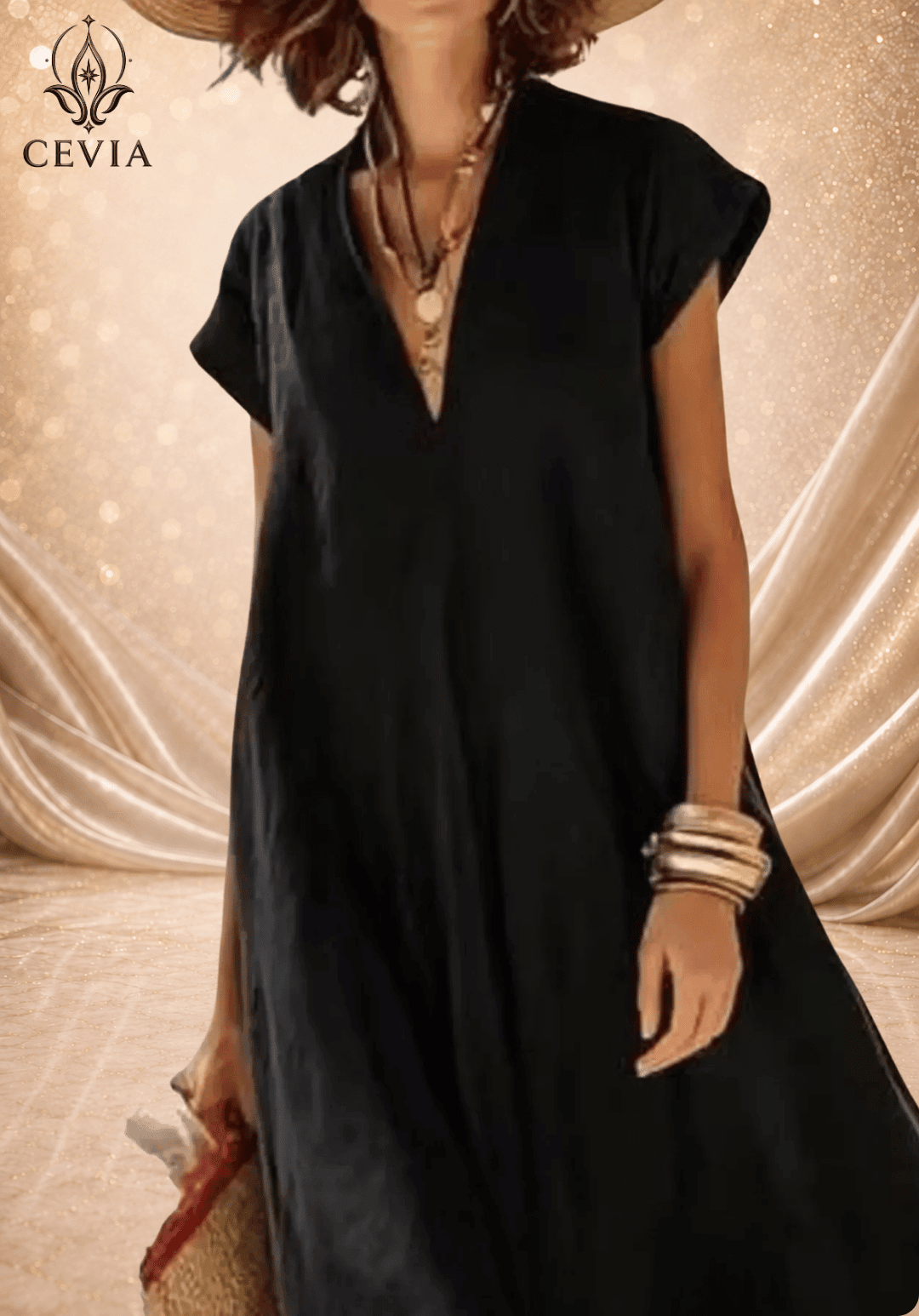 Contrast Hem V-Neck Relaxed Maxi Dress - CEVIA
