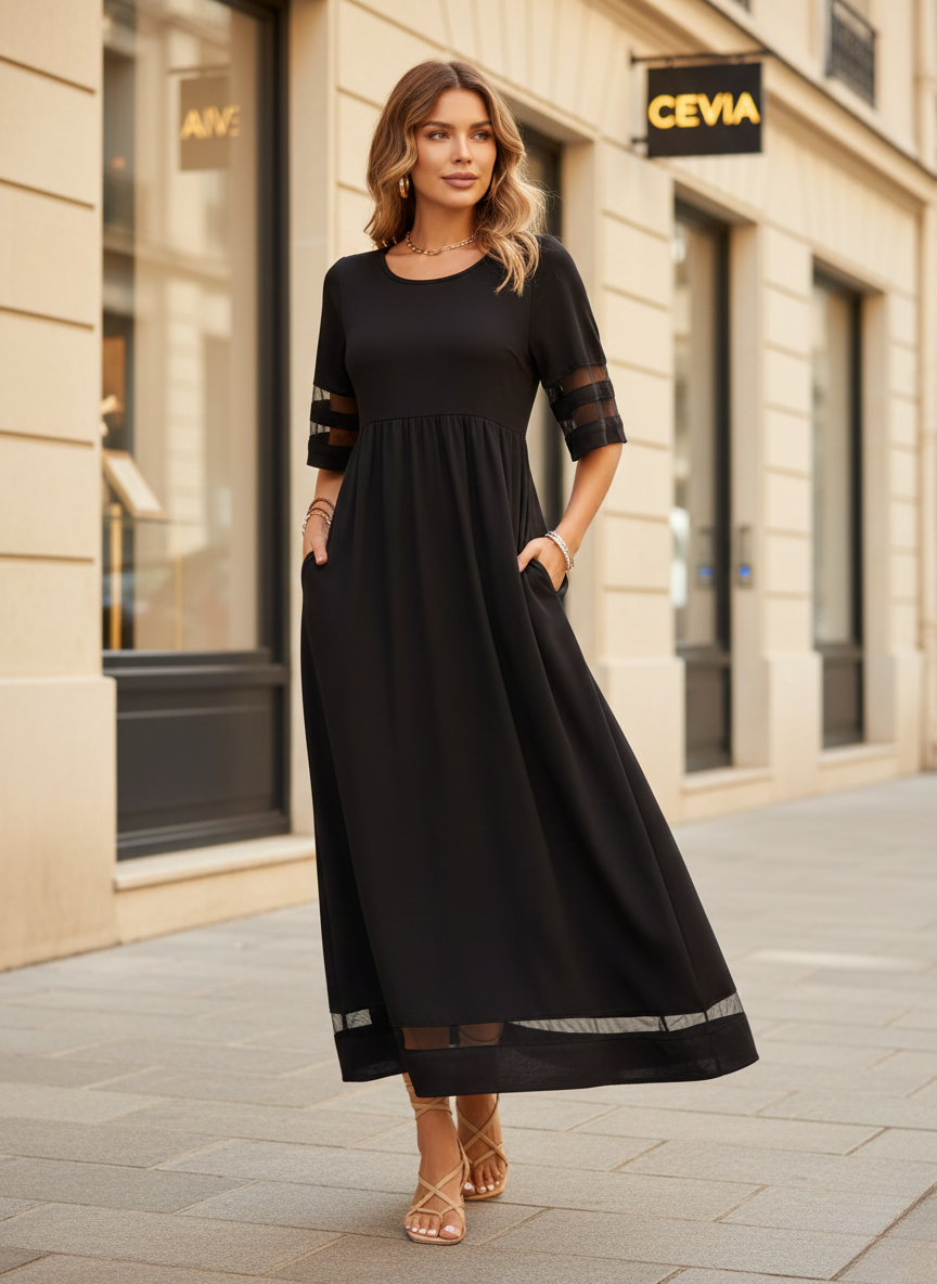 The Marivelle Shadow-Sheer Maxi Dress