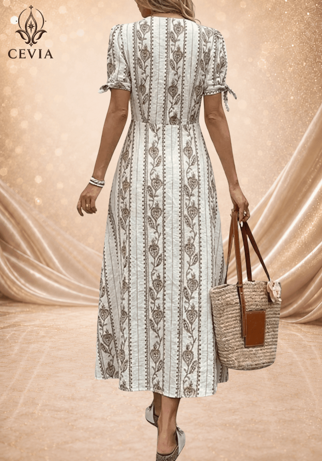 Embroidered Button-Front Midi Dress - CEVIA
