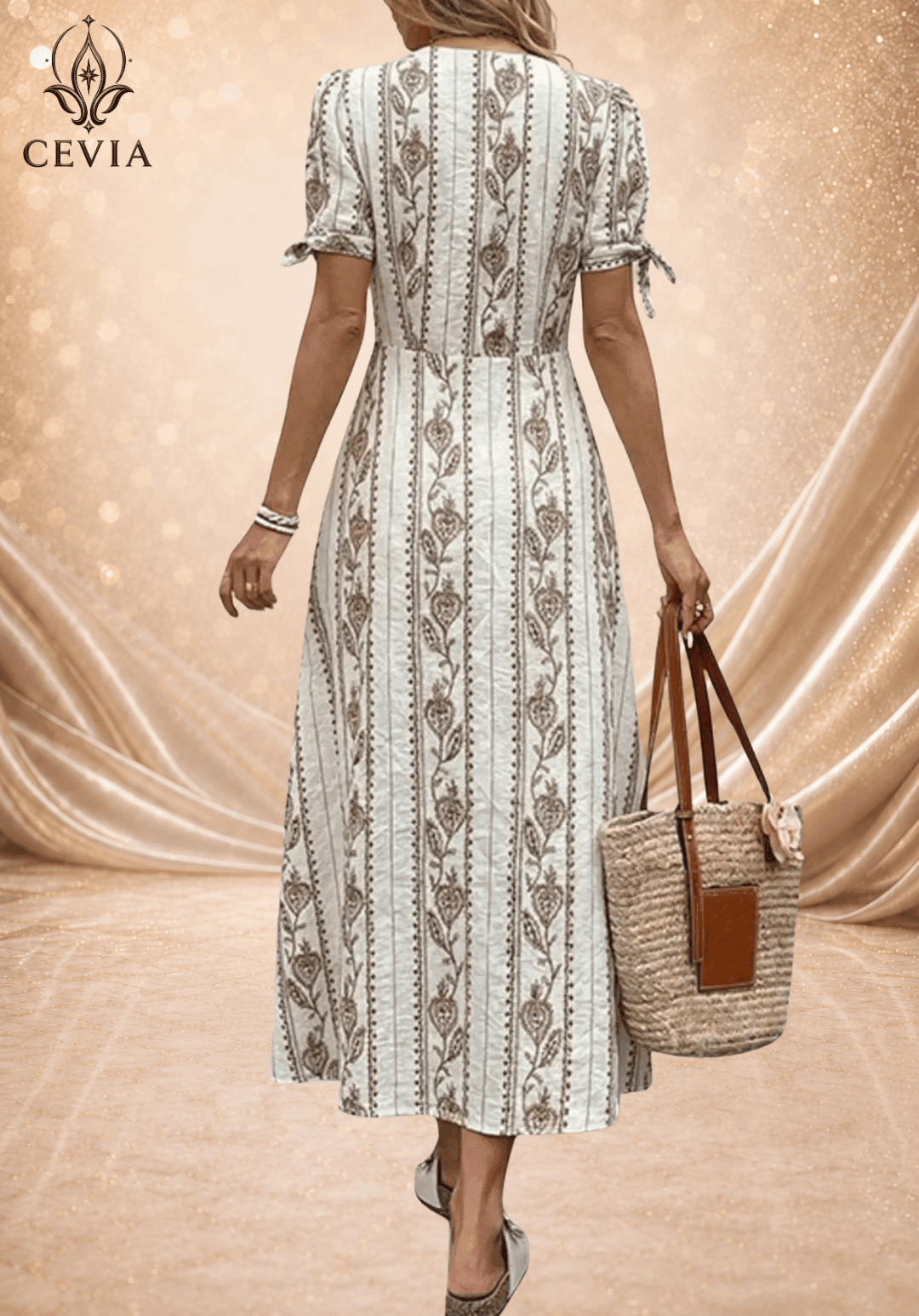 Embroidered Button-Front Midi Dress - CEVIA