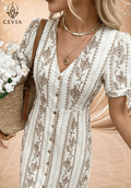 Embroidered Button-Front Midi Dress - CEVIA