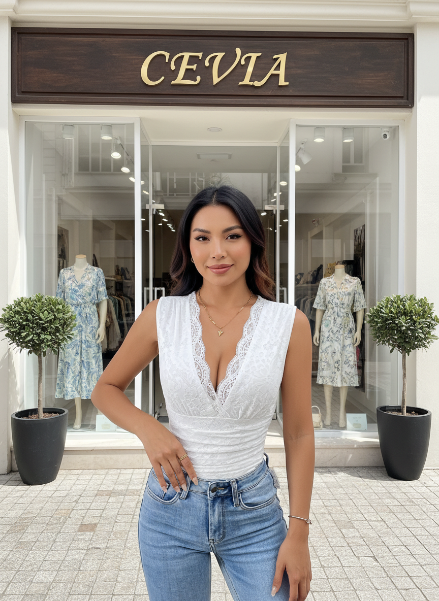 The Avalynne White Lace-Contour Bodysuit
