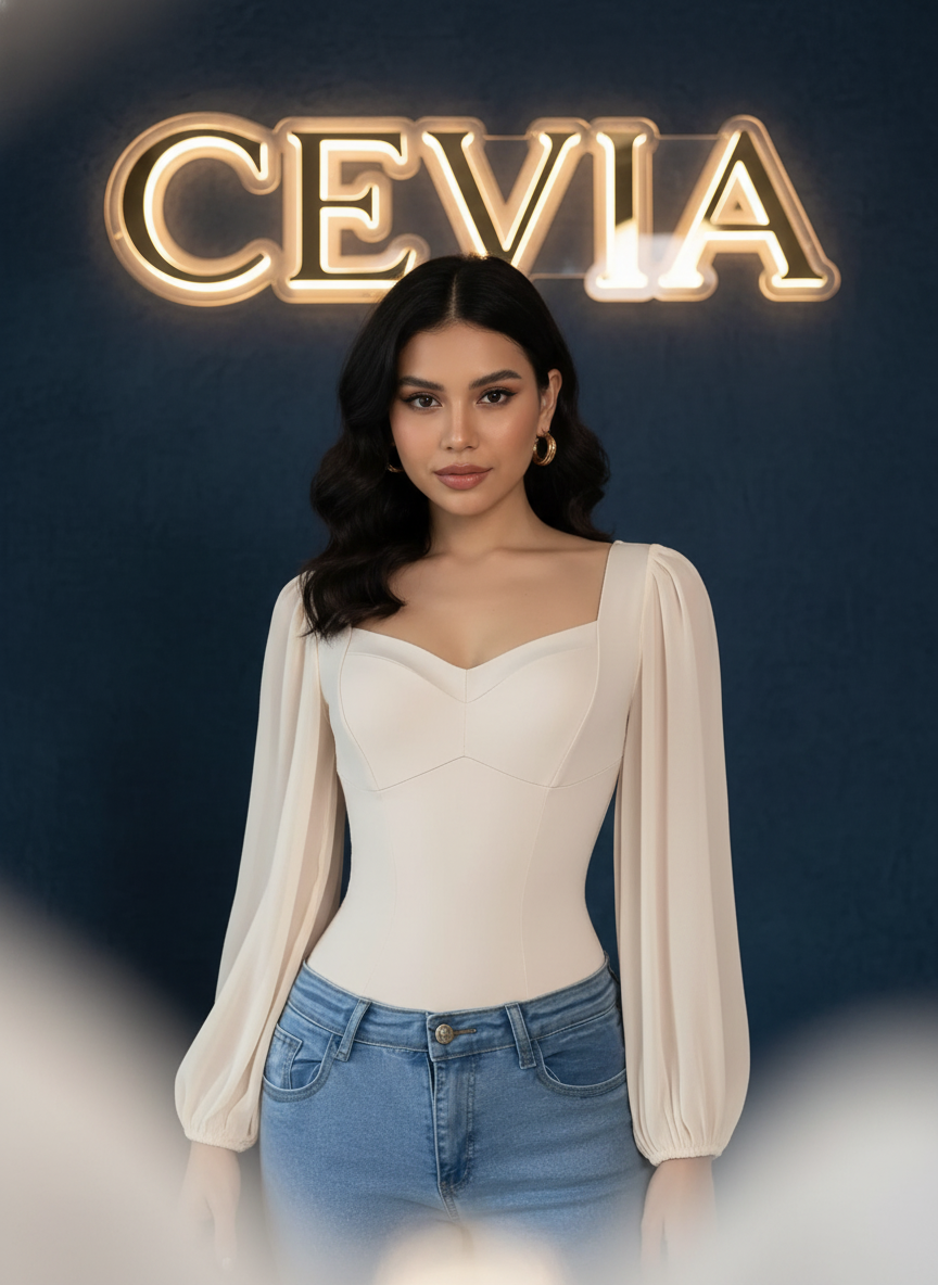 The Mariviane Sheer-Puff Contour Bodysuit – Soft Blush Elegance