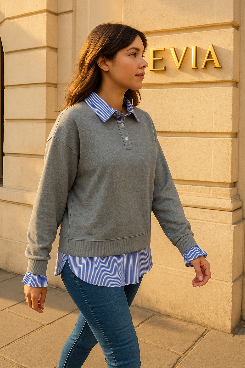 The Éloane Layered-Contrast Collared Top