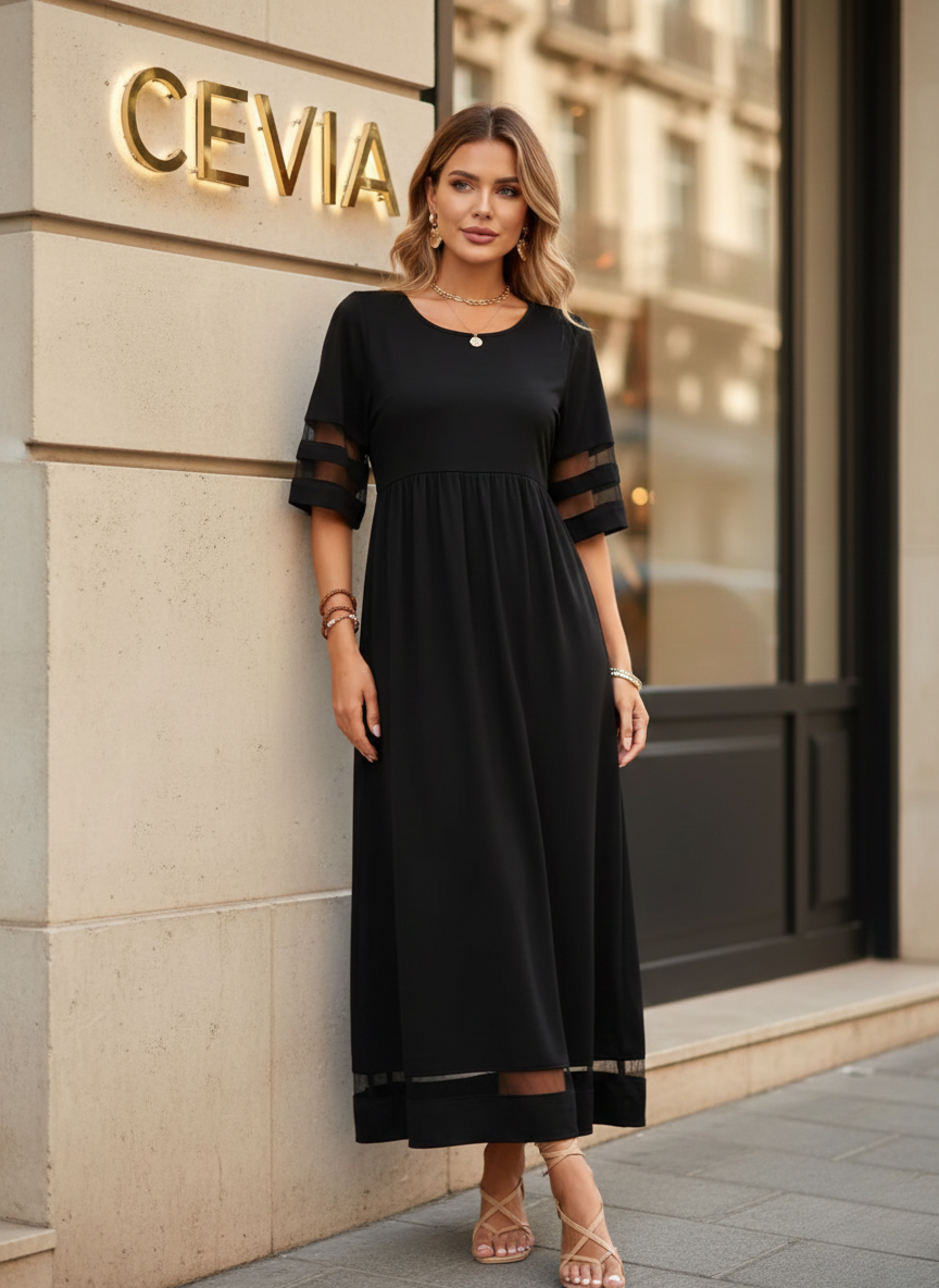 The Marivelle Shadow-Sheer Maxi Dress