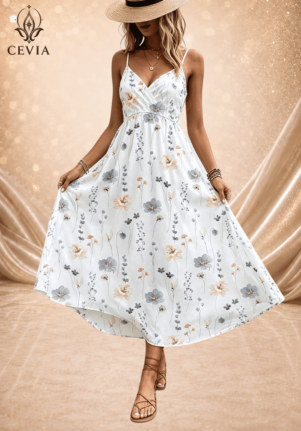 Floral Surplice Maxi Sundress - CEVIA