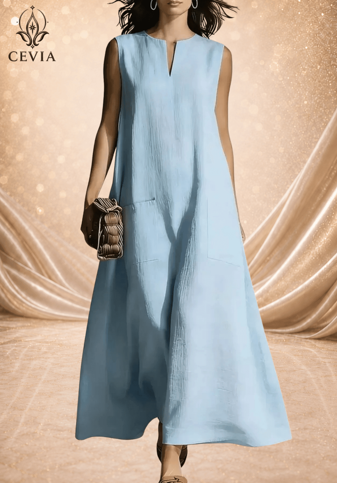 Minimalist Split-Neck Sleeveless Maxi Dress - CEVIA