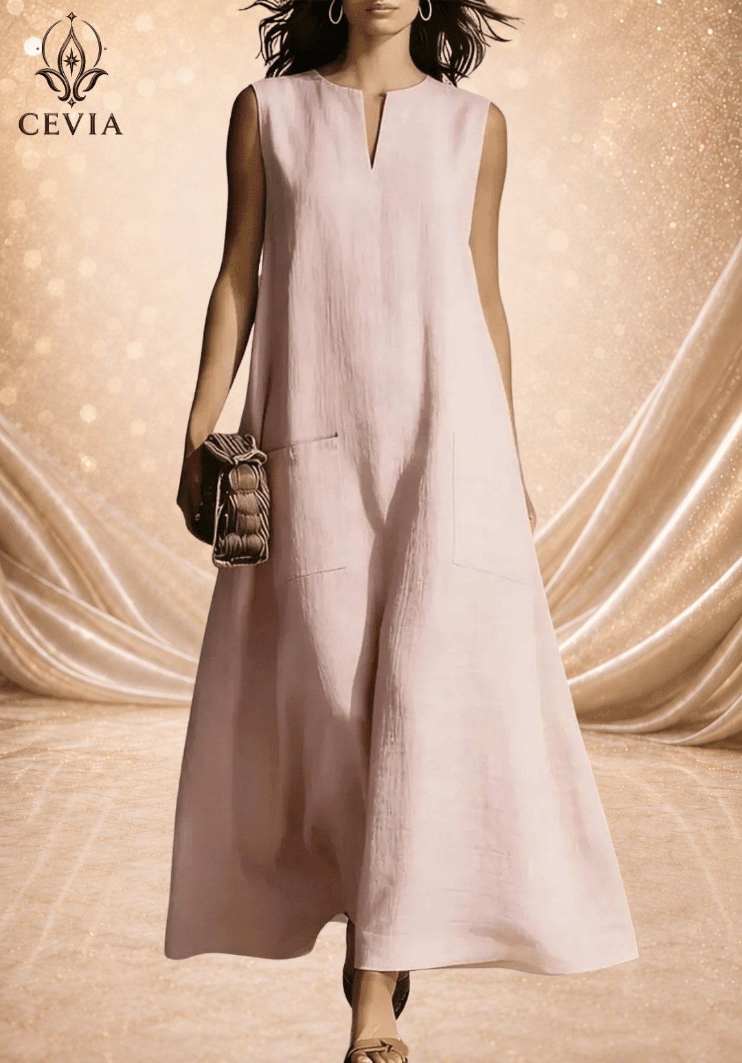 Minimalist Split-Neck Sleeveless Maxi Dress - CEVIA