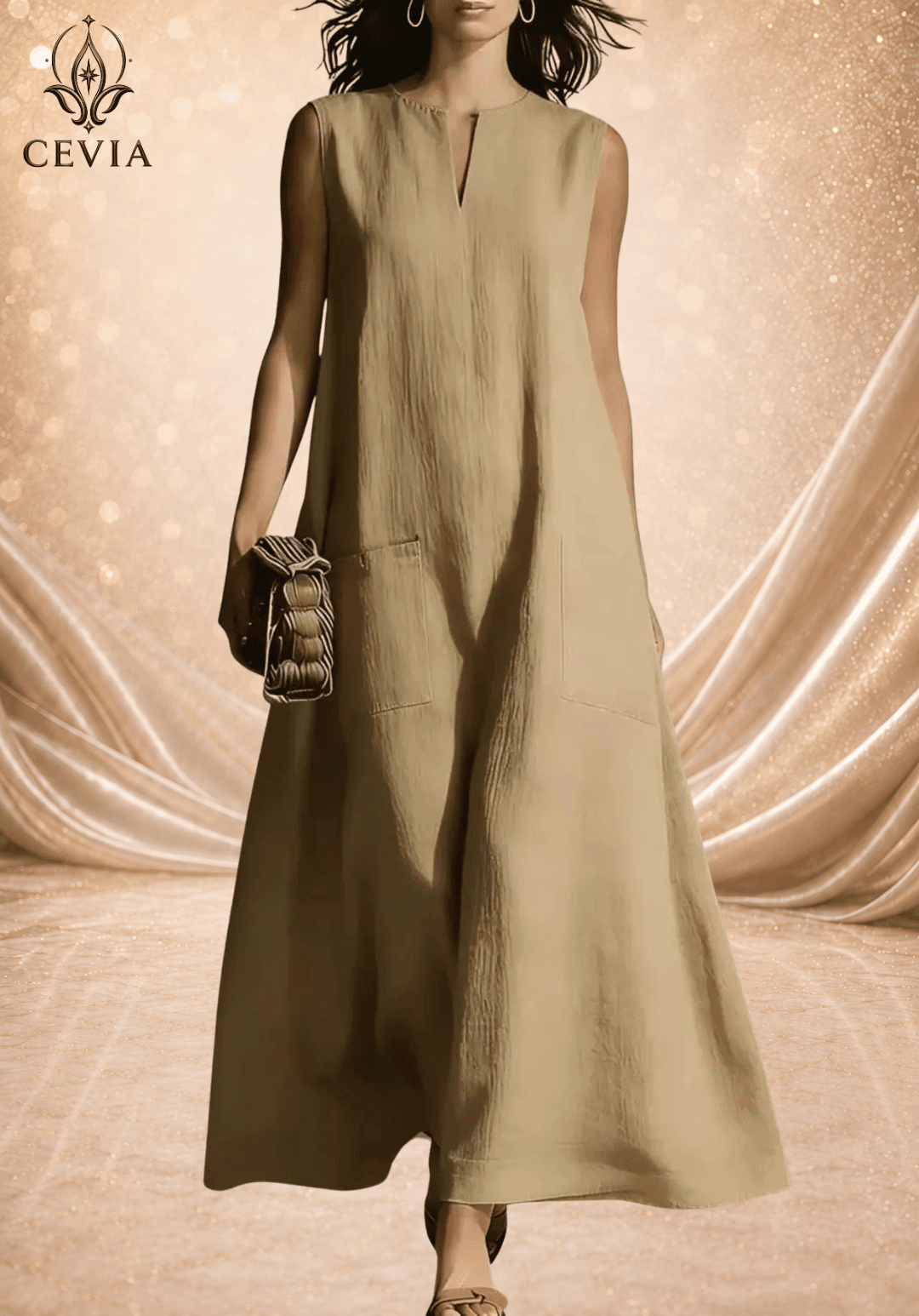 Minimalist Split-Neck Sleeveless Maxi Dress - CEVIA