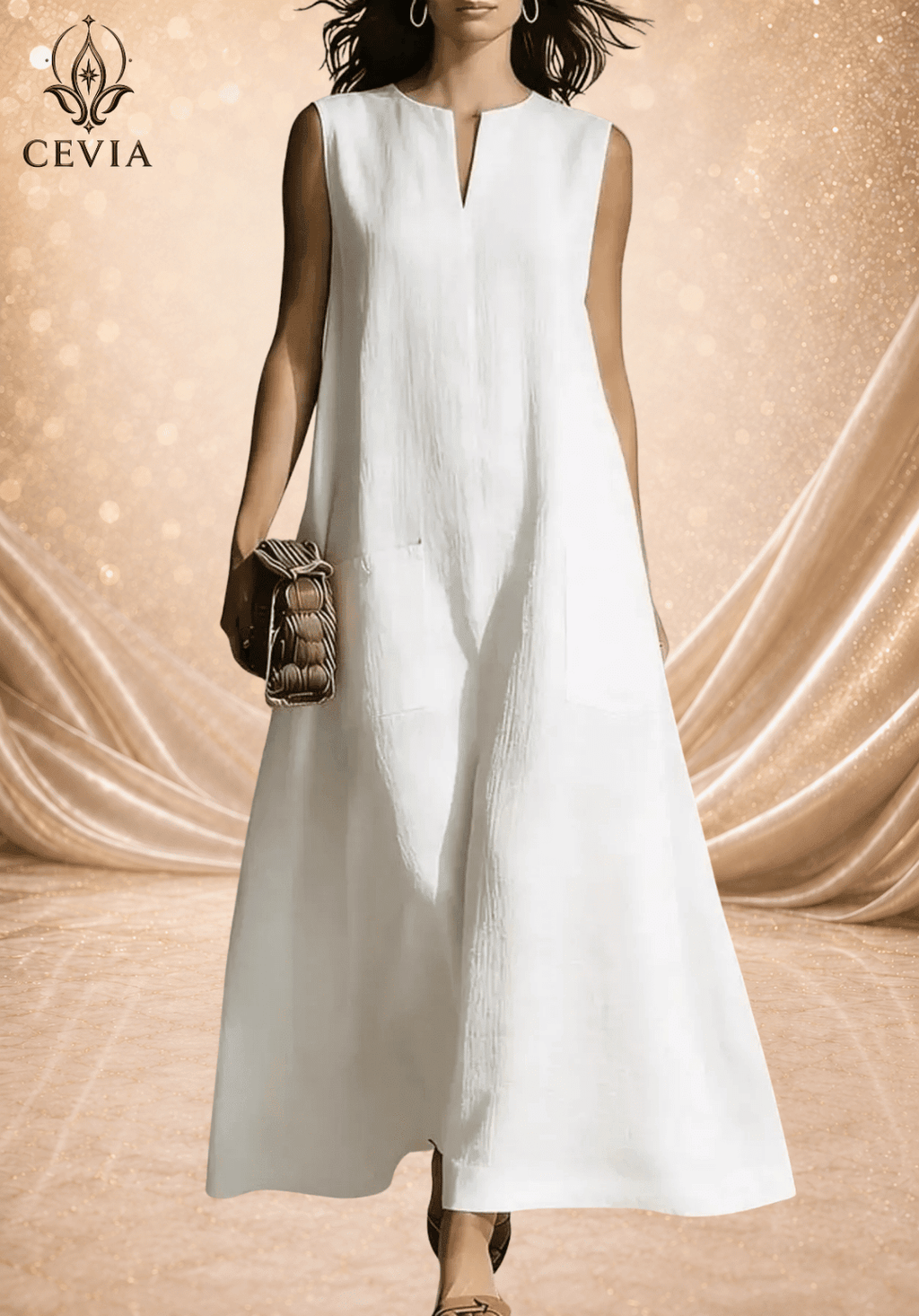 Minimalist Split-Neck Sleeveless Maxi Dress - CEVIA