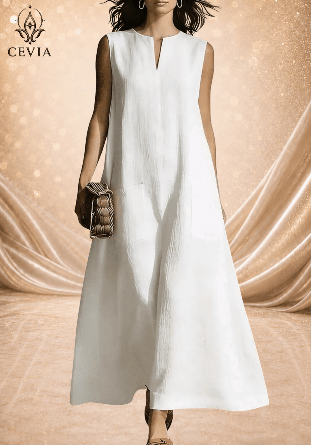Minimalist Split-Neck Sleeveless Maxi Dress - CEVIA