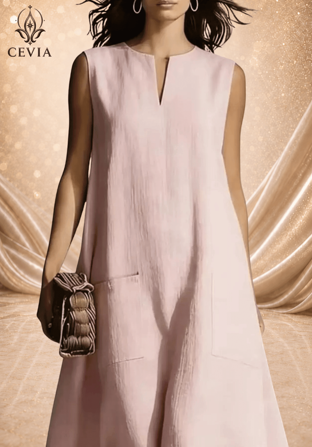 Minimalist Split-Neck Sleeveless Maxi Dress - CEVIA
