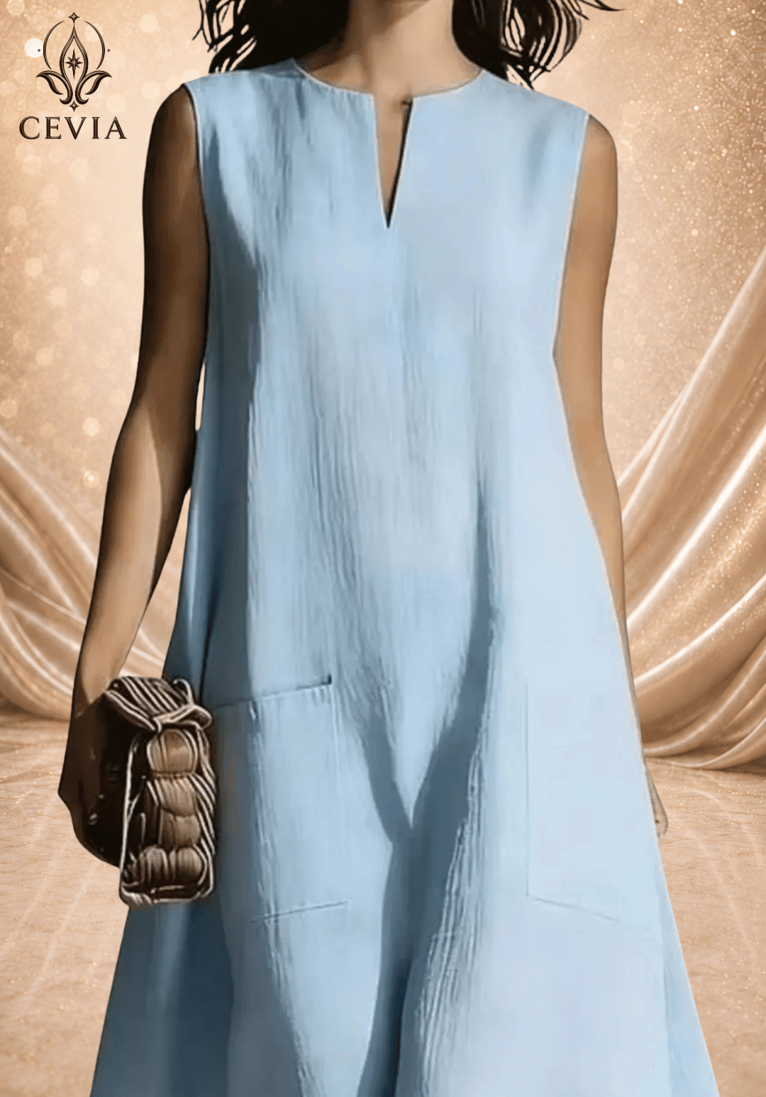 Minimalist Split-Neck Sleeveless Maxi Dress - CEVIA