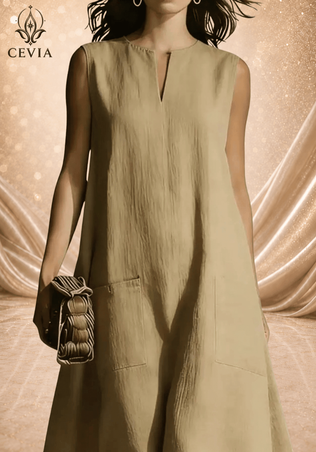 Minimalist Split-Neck Sleeveless Maxi Dress - CEVIA
