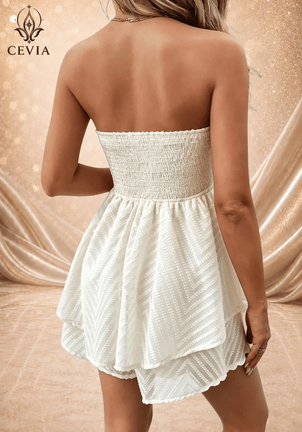 Strapless Tiered Belted Mini Dress - CEVIA