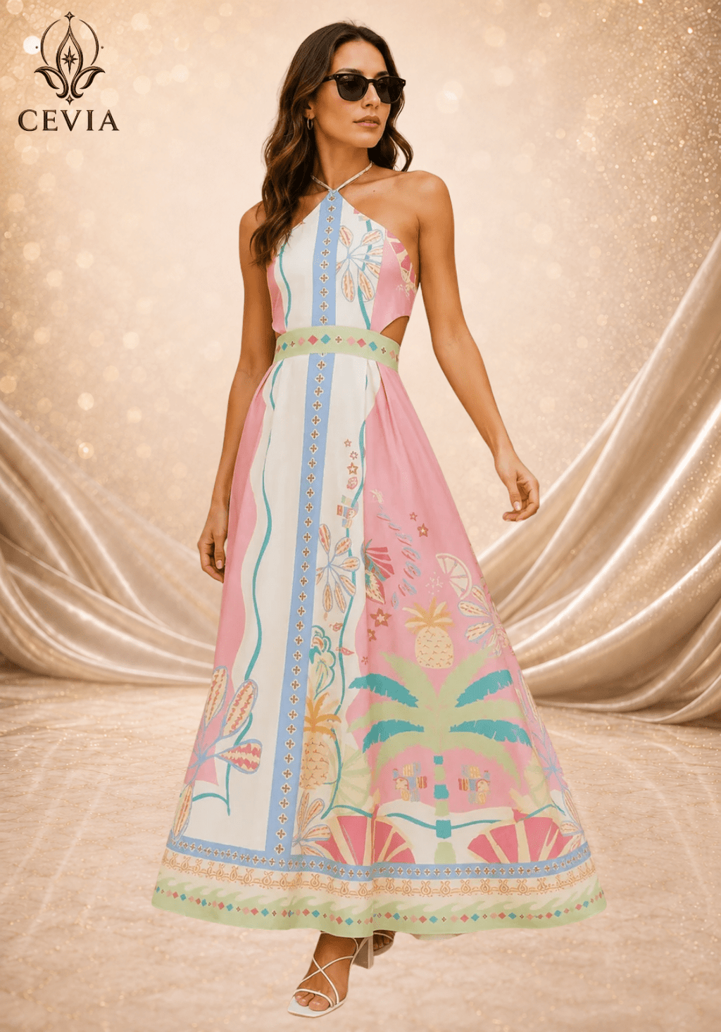 The Backless Halter Cutout Maxi Dress - CEVIA