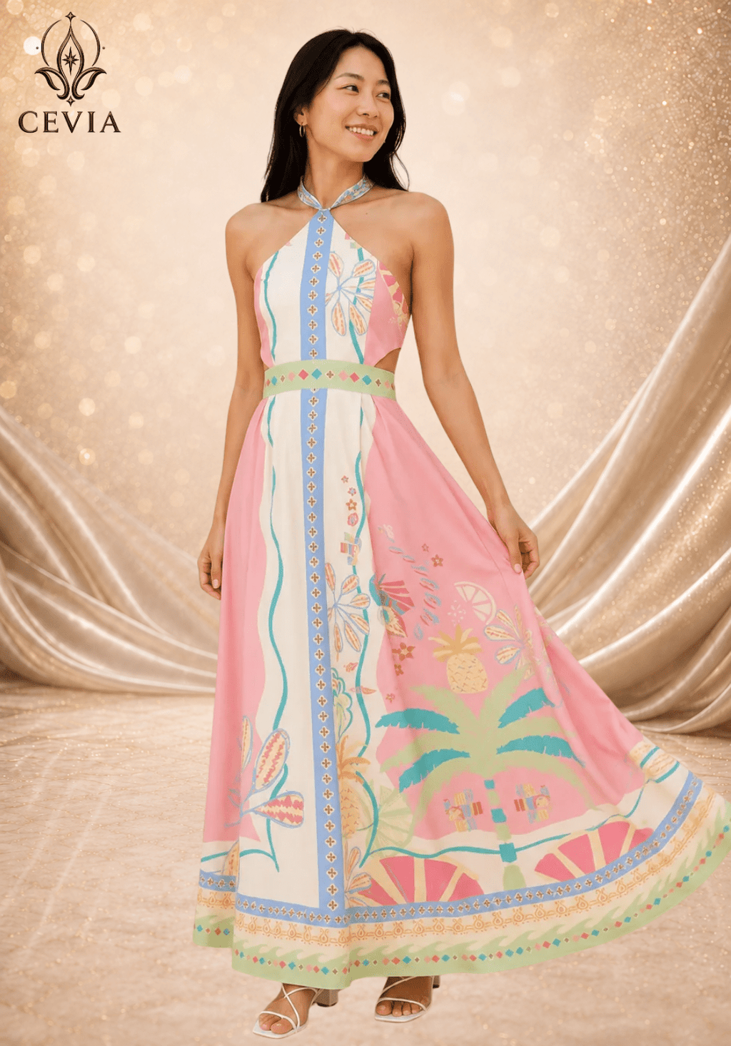 The Backless Halter Cutout Maxi Dress - CEVIA