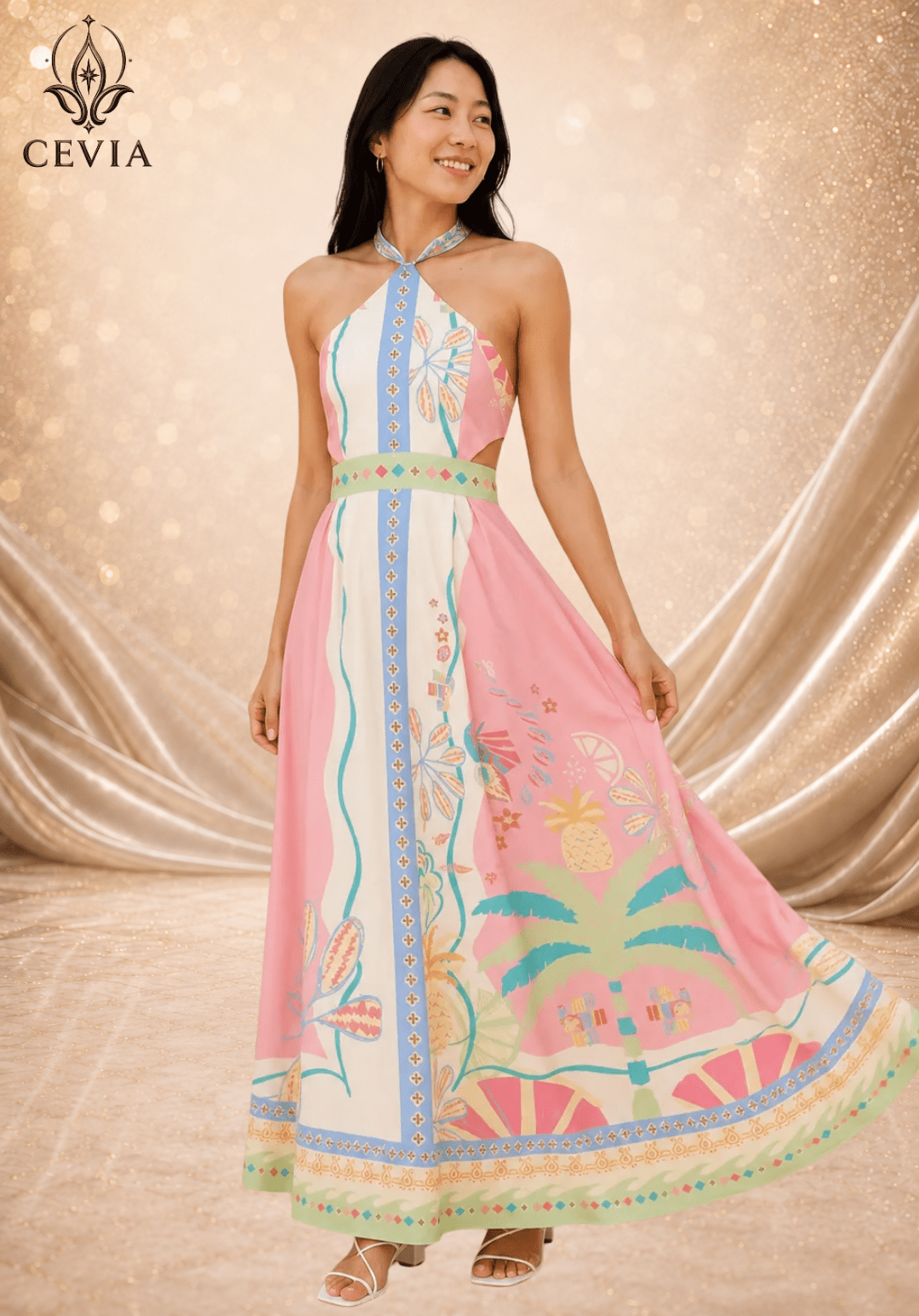 The Backless Halter Cutout Maxi Dress - CEVIA