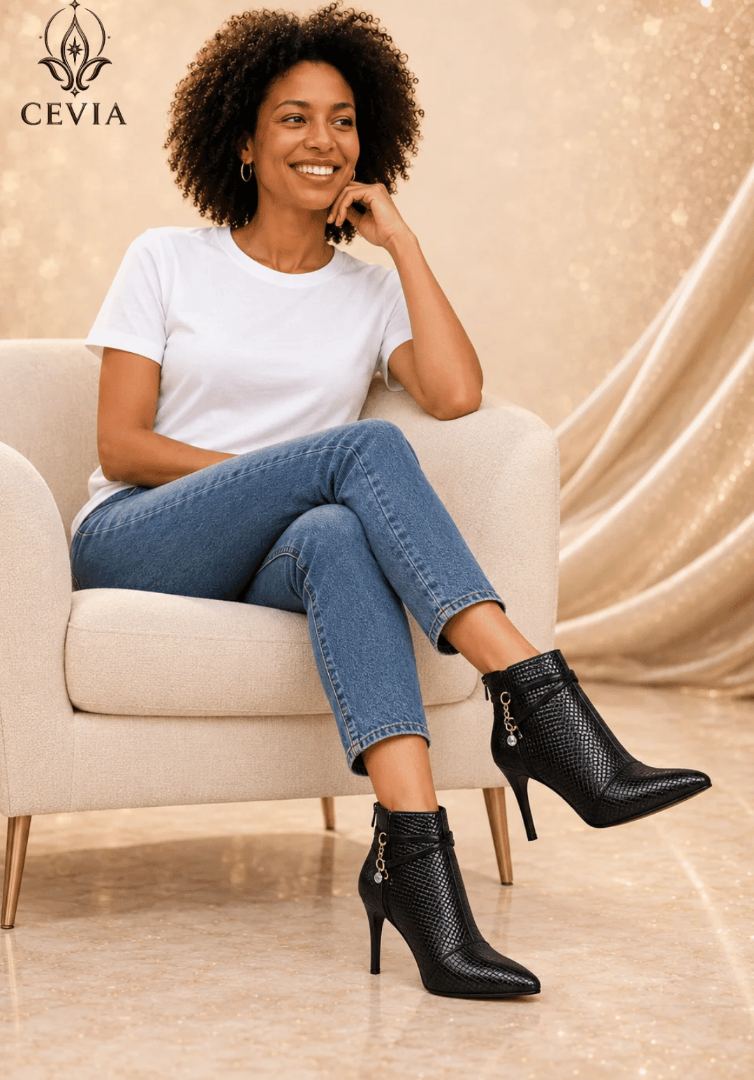 The Embossed Chain-Detail Ankle Boots - CEVIA