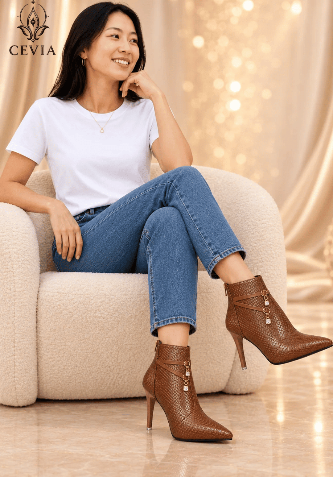 The Embossed Chain-Detail Ankle Boots - CEVIA
