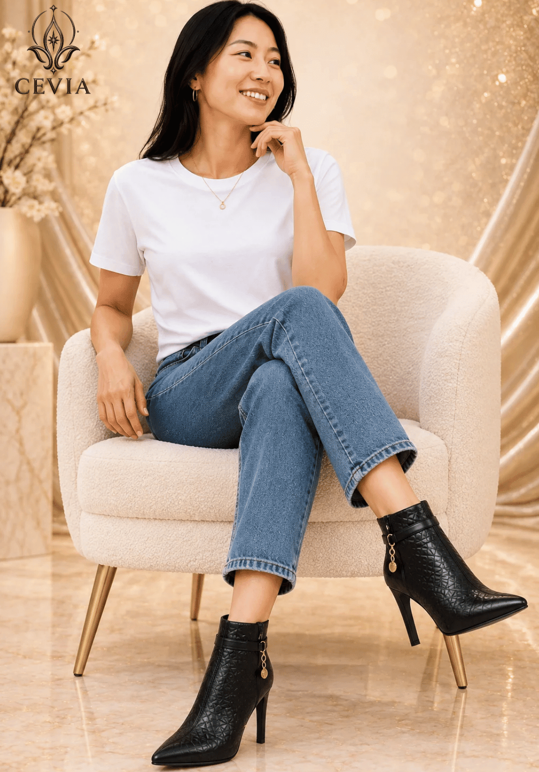 The Embossed Chain-Detail Ankle Boots - CEVIA