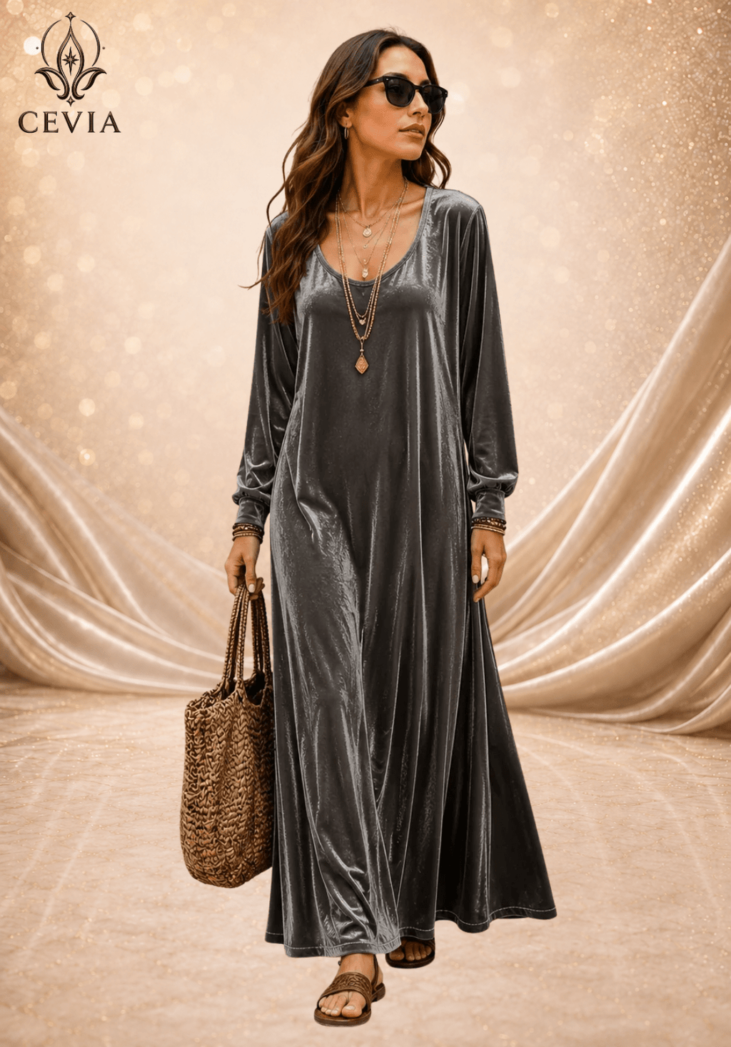 The Fluid Long-Sleeve Maxi Dress - CEVIA