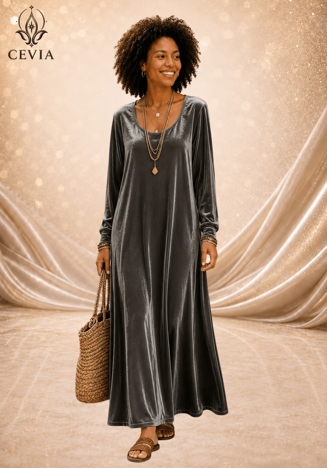 The Fluid Long-Sleeve Maxi Dress - CEVIA