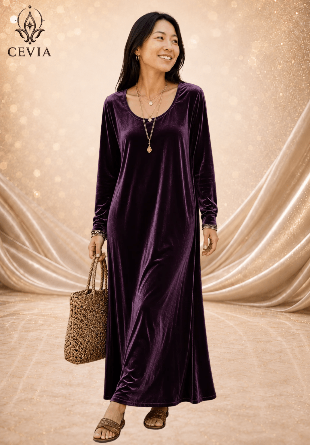 The Fluid Long-Sleeve Maxi Dress - CEVIA