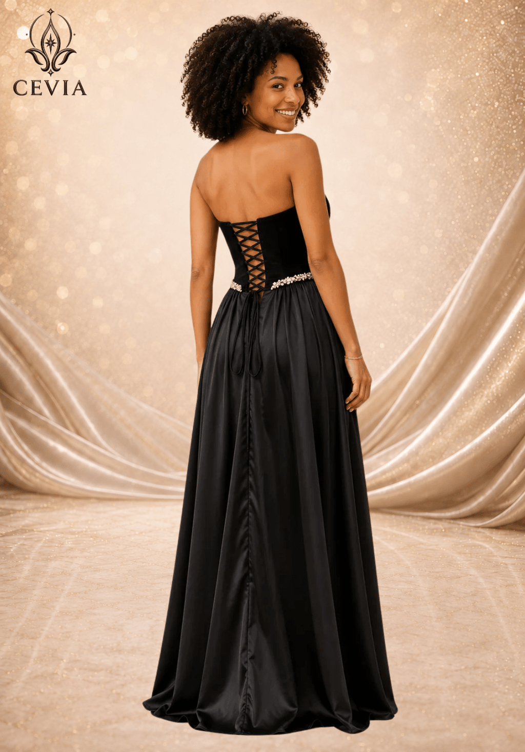 The Rhinestone Lace-Up Evening Gown - CEVIA