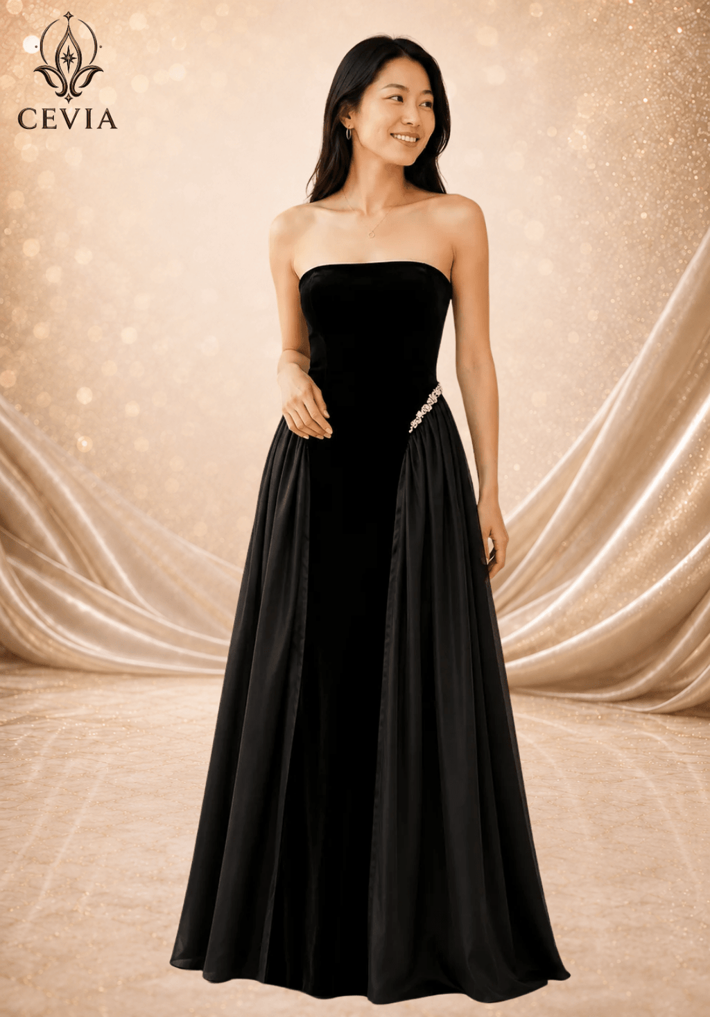 The Rhinestone Lace-Up Evening Gown - CEVIA