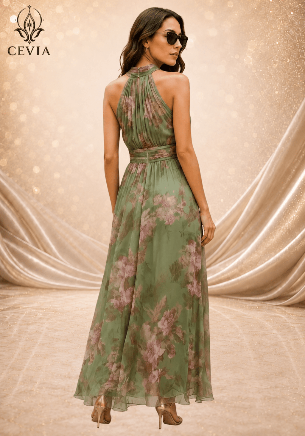 The Romantic Halter Floral Maxi Dress - CEVIA