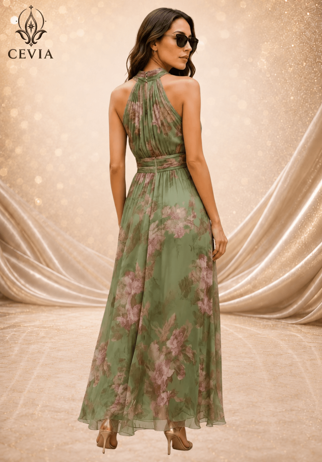 The Romantic Halter Floral Maxi Dress - CEVIA