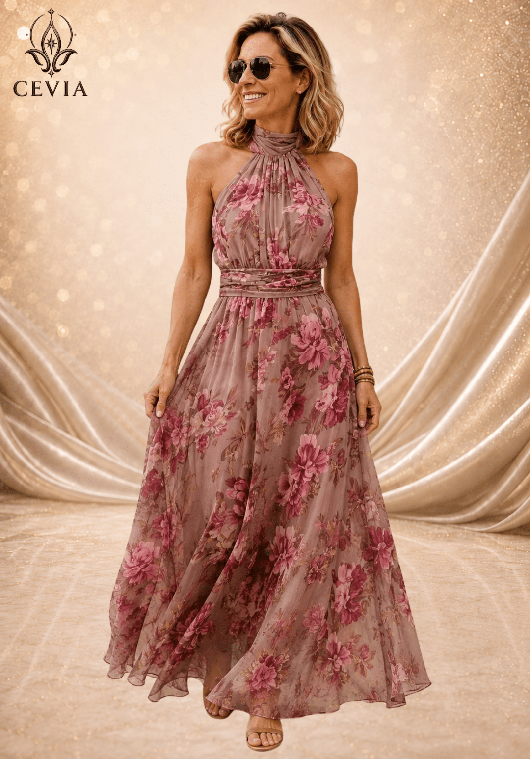 The Romantic Halter Floral Maxi Dress - CEVIA