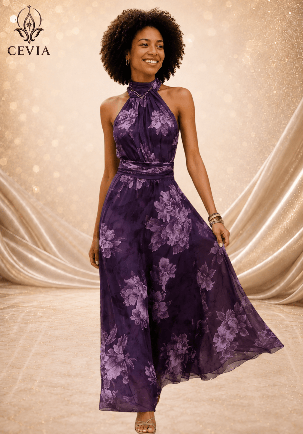 The Romantic Halter Floral Maxi Dress - CEVIA