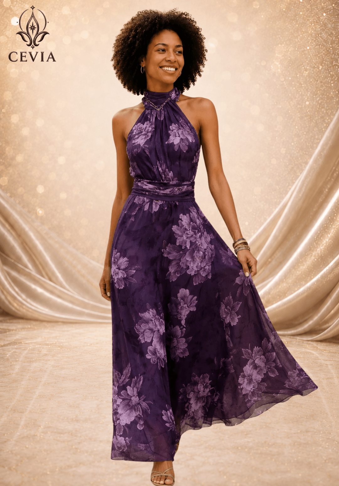 The Romantic Halter Floral Maxi Dress - CEVIA